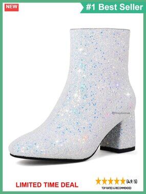 Sequin Glitter Ankle Boots Chunky Heels Sparkly Booties